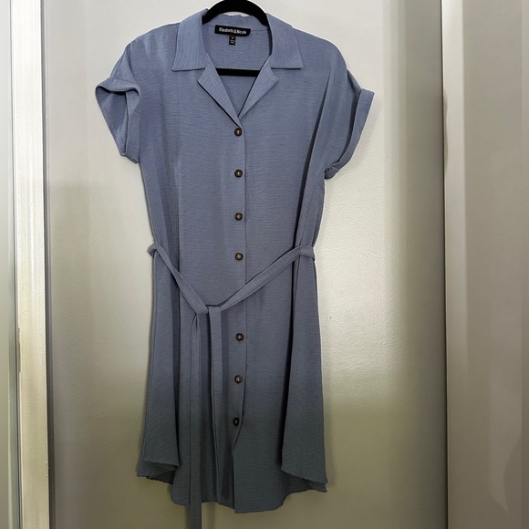 Collared Blue Button Up Dress - Picture 1 of 6